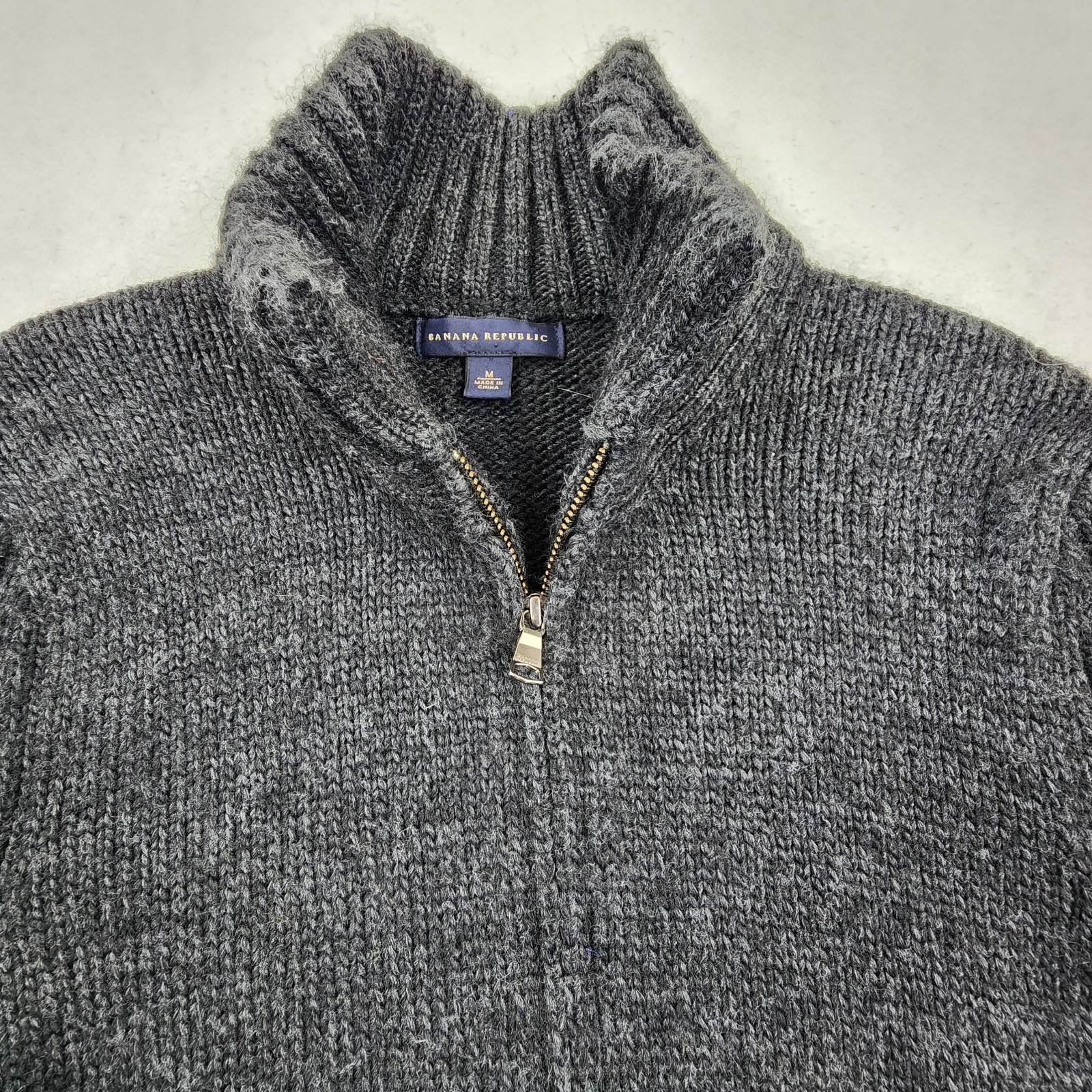 Banana Republic Mens Grey Wool Blend Full Zip Shawl Collar Fisherman Cardigan M