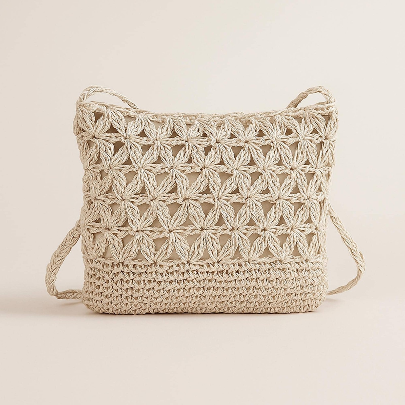 Handmade Straw Crossbody Bag Boho Floral Crochet Shoulder Bag Free Shipping US