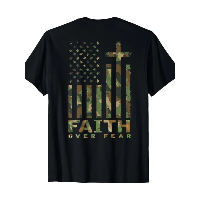 100% Cotton Men’s Camo & American Flag T-Shirt | Short Sleeve, Crew Neck