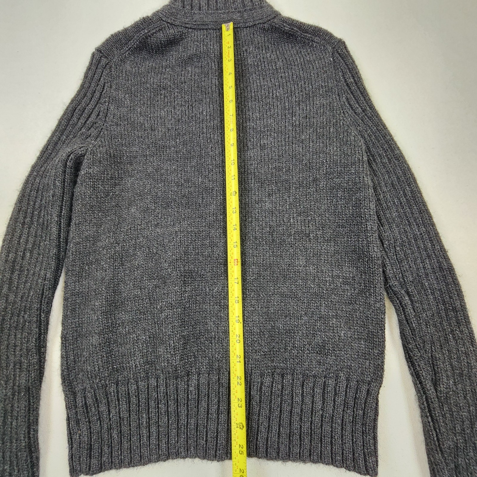 Banana Republic Mens Grey Wool Blend Full Zip Shawl Collar Fisherman Cardigan M