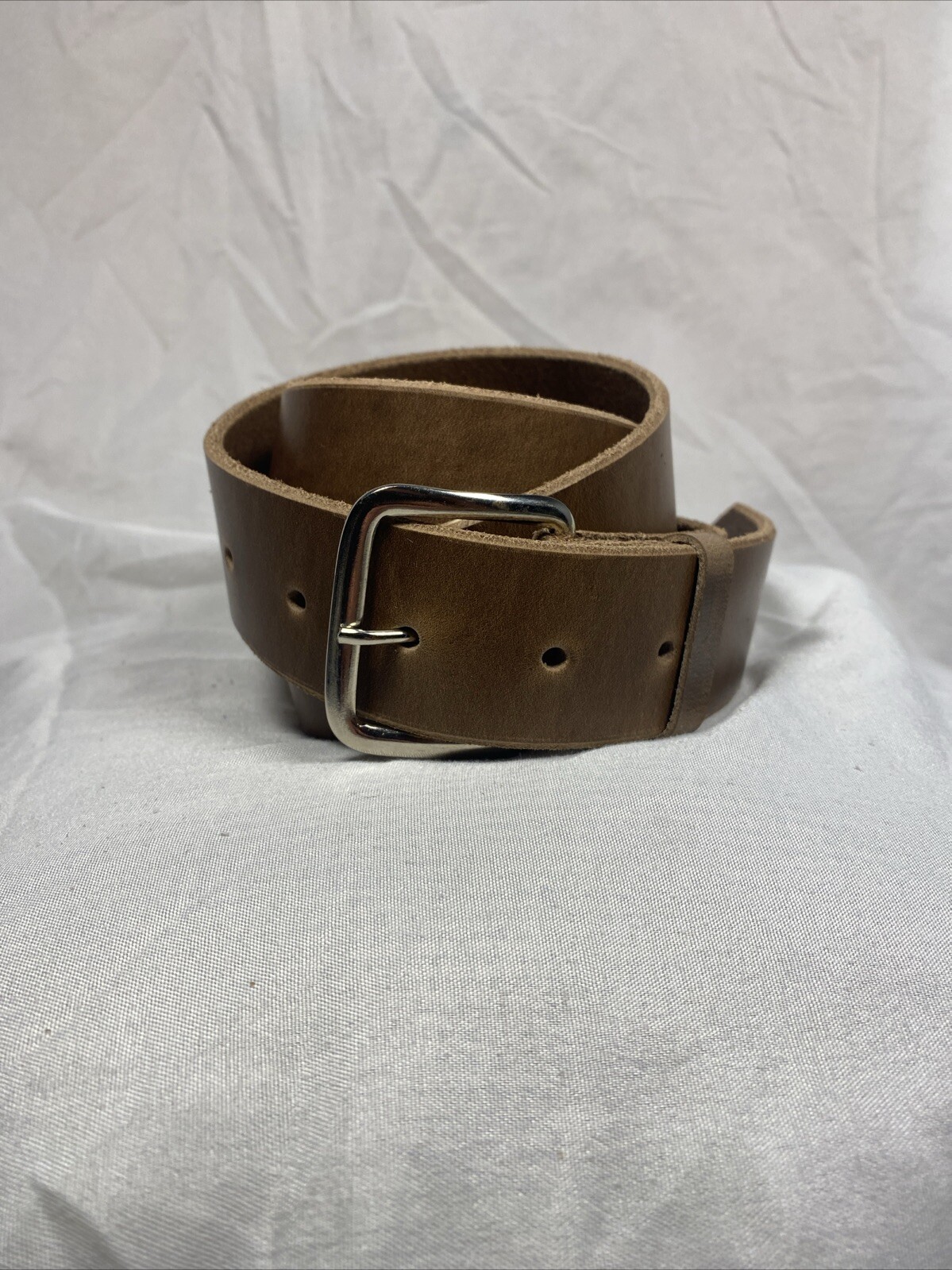 Natural Horween Chromexcel Handmade Leather Belt 1.5 Inch Raw Edge Silver Buckle