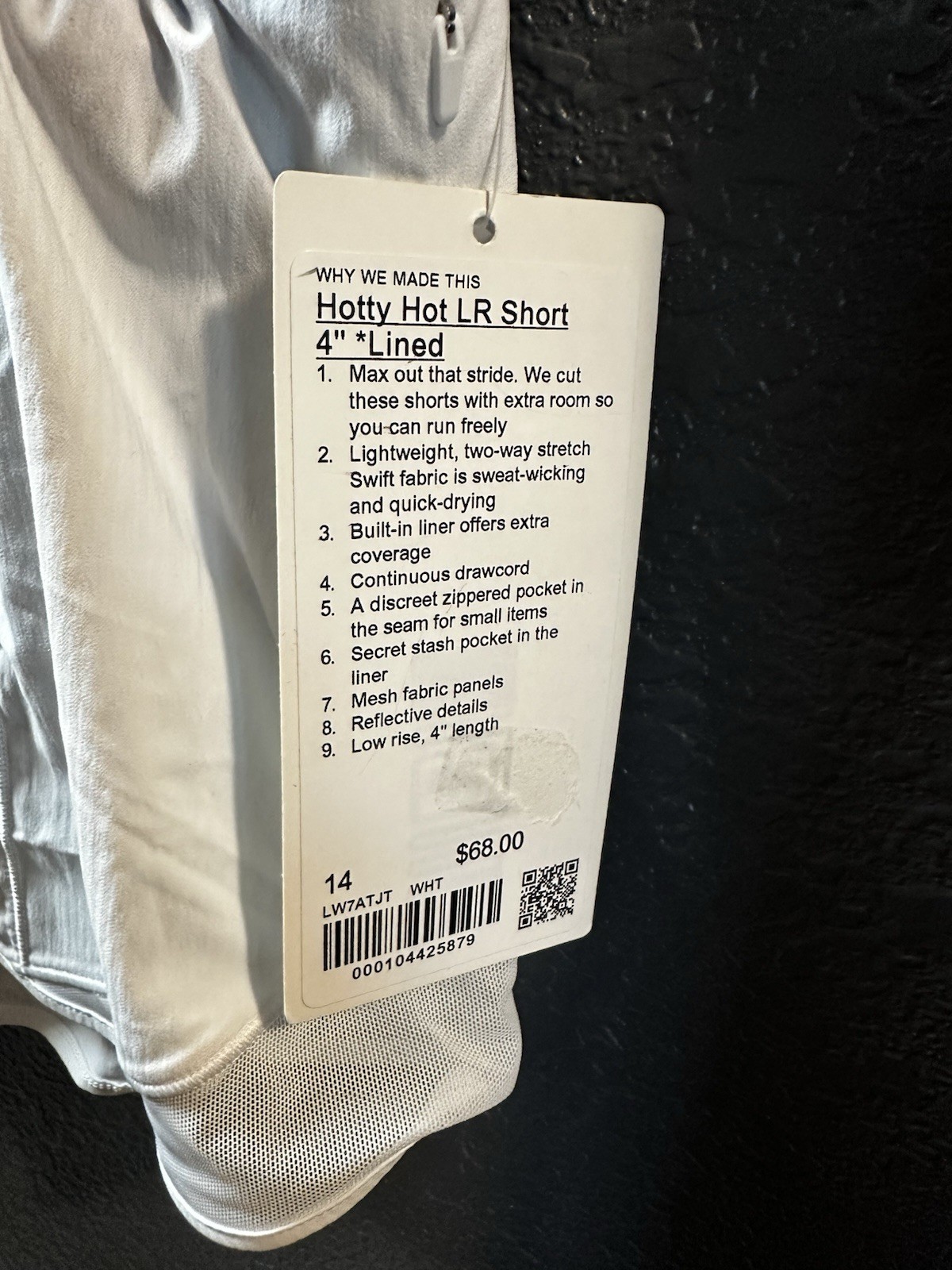 Lululemon Hotty Hot LR 4″ Lined Running Short White Lightweight Quick Dry 14