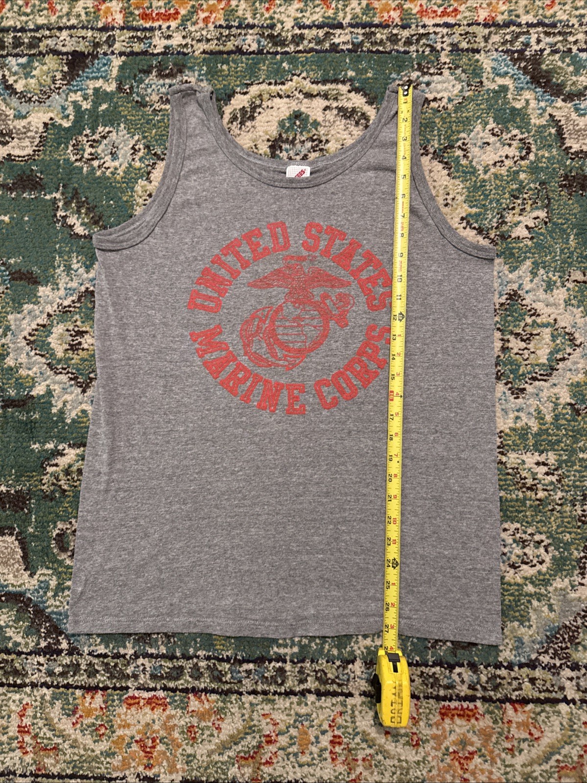 Vtg 90s Jerzees Men’s Marine Corps Graphic Tank Top Size XL Heather Gray USA