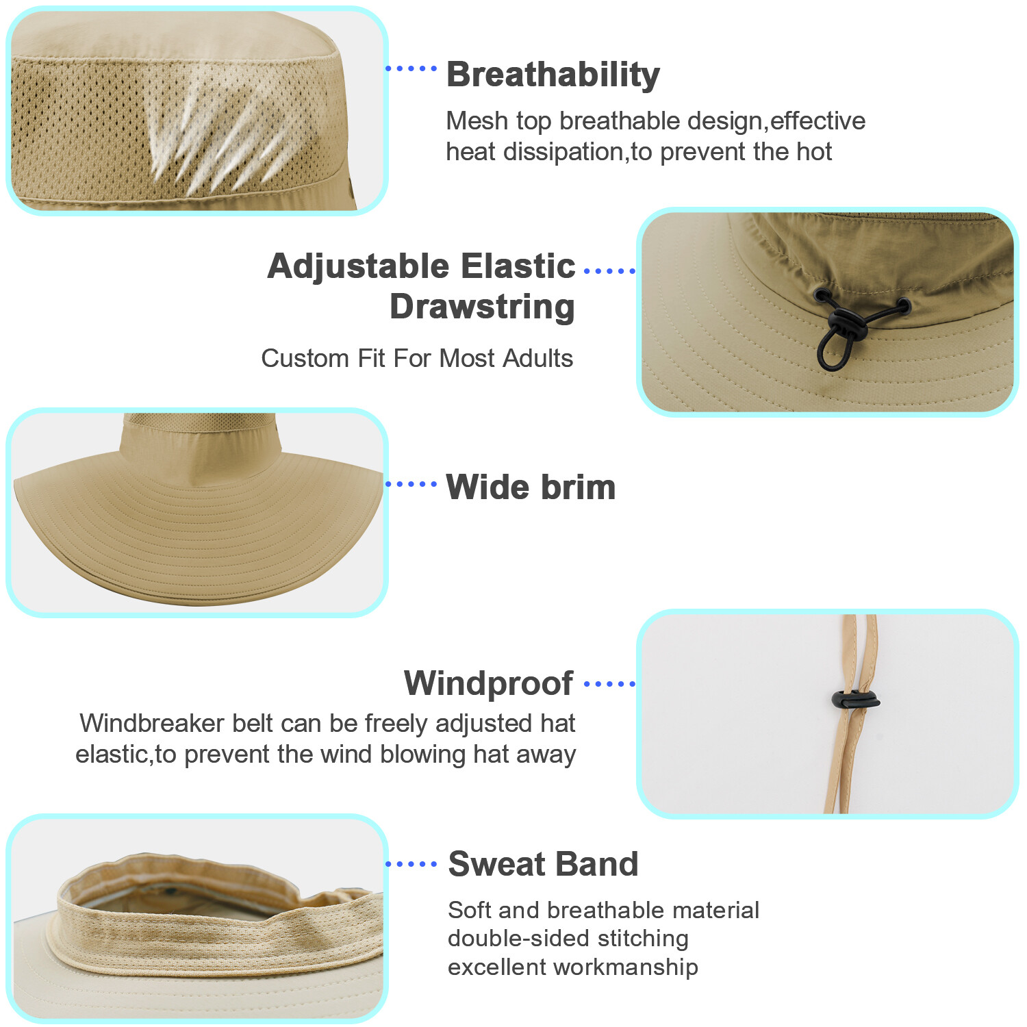 Wide Brim Sun Hat Breathable Bucket Cap Summer Fishing UV Protection Men Women