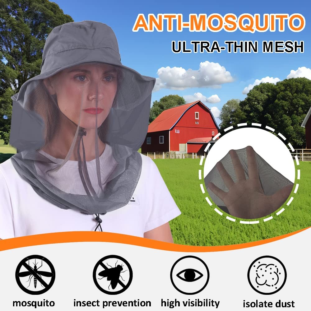 Mosquito Net Hat Upgradeed Safari Sun Hats with Neck Flap & Hidden Netting fo…