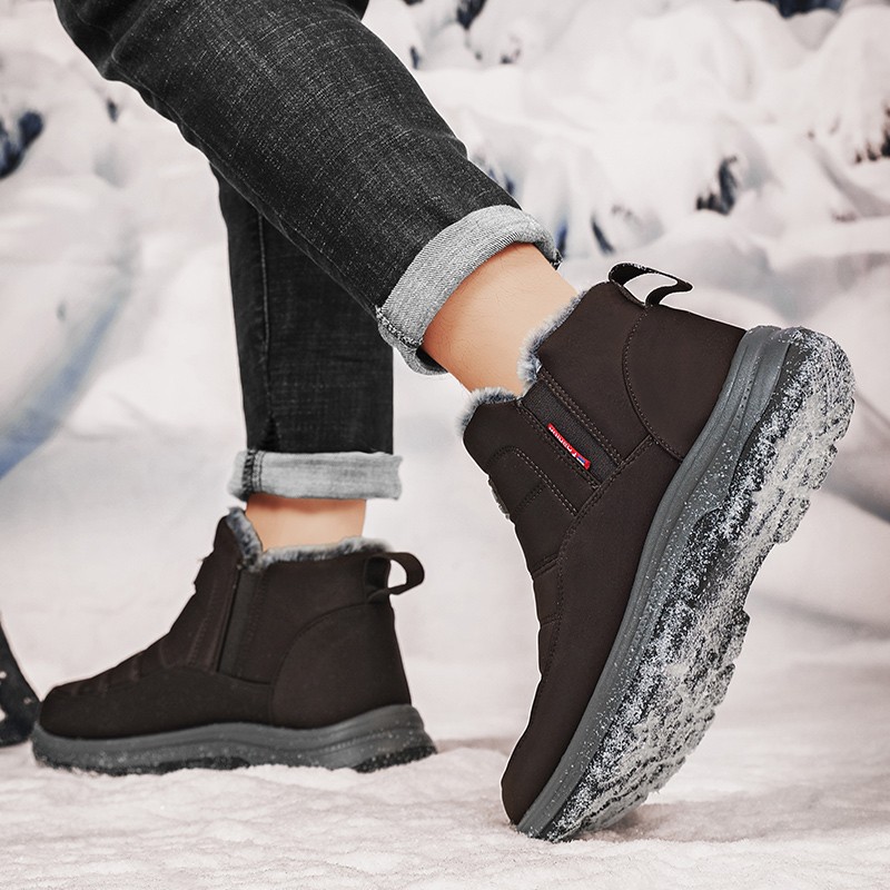 Ankle Snow Boots Men’s Insulated Waterproof Warm Fur Lining Shoes Winter Outdoor