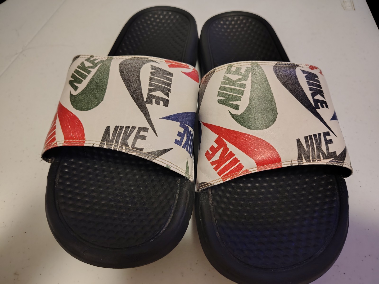 Nike Benassi JDI Print Slides Men’s Size 12 Black Multicolor Logo Sandals 631261