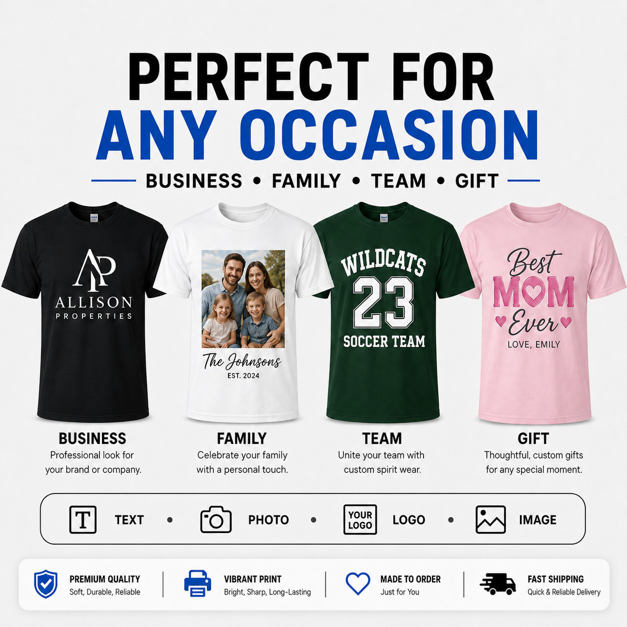 Custom T-Shirt Men’s Personalized tee Name Text Logo S-5XL 1 3 6 Pack Wholesale