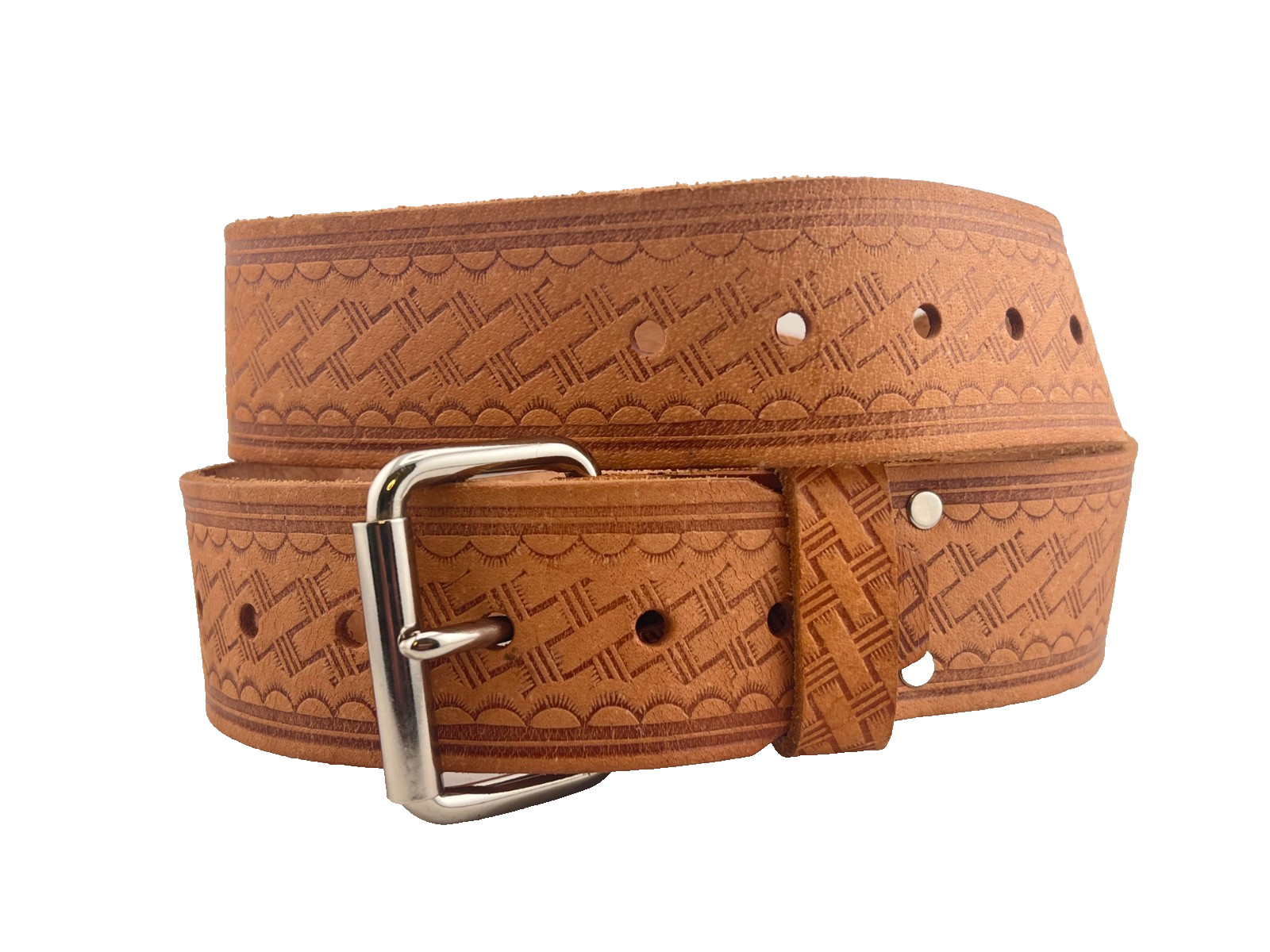 Vtg Tiger Works Gear Tooled Leather Belt #69160 USA Made Men’s Sz 29-46 Western