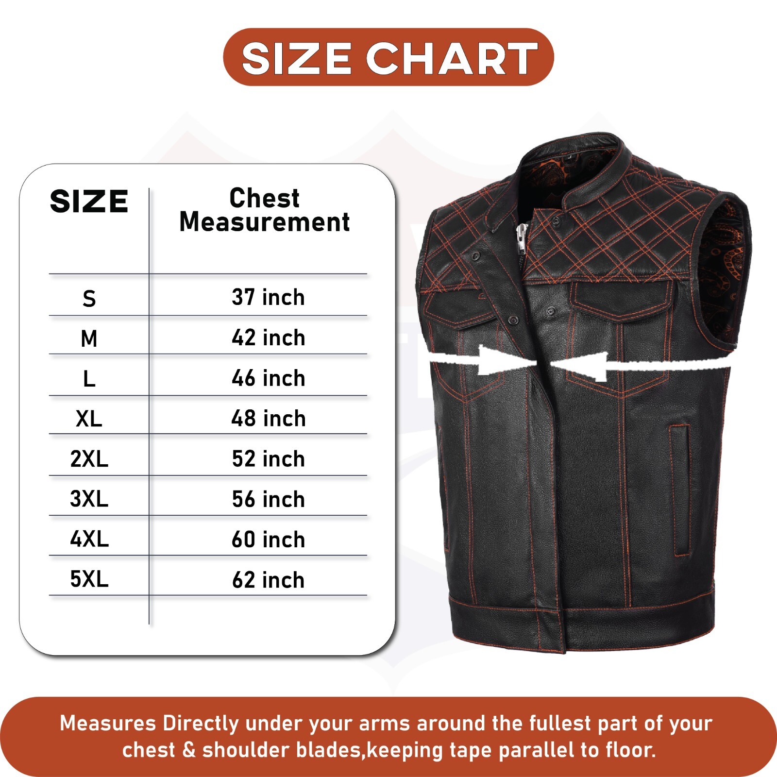 ORANGE HL11693SPTORANGE Black Men Cross Stitch Club Leather Vest