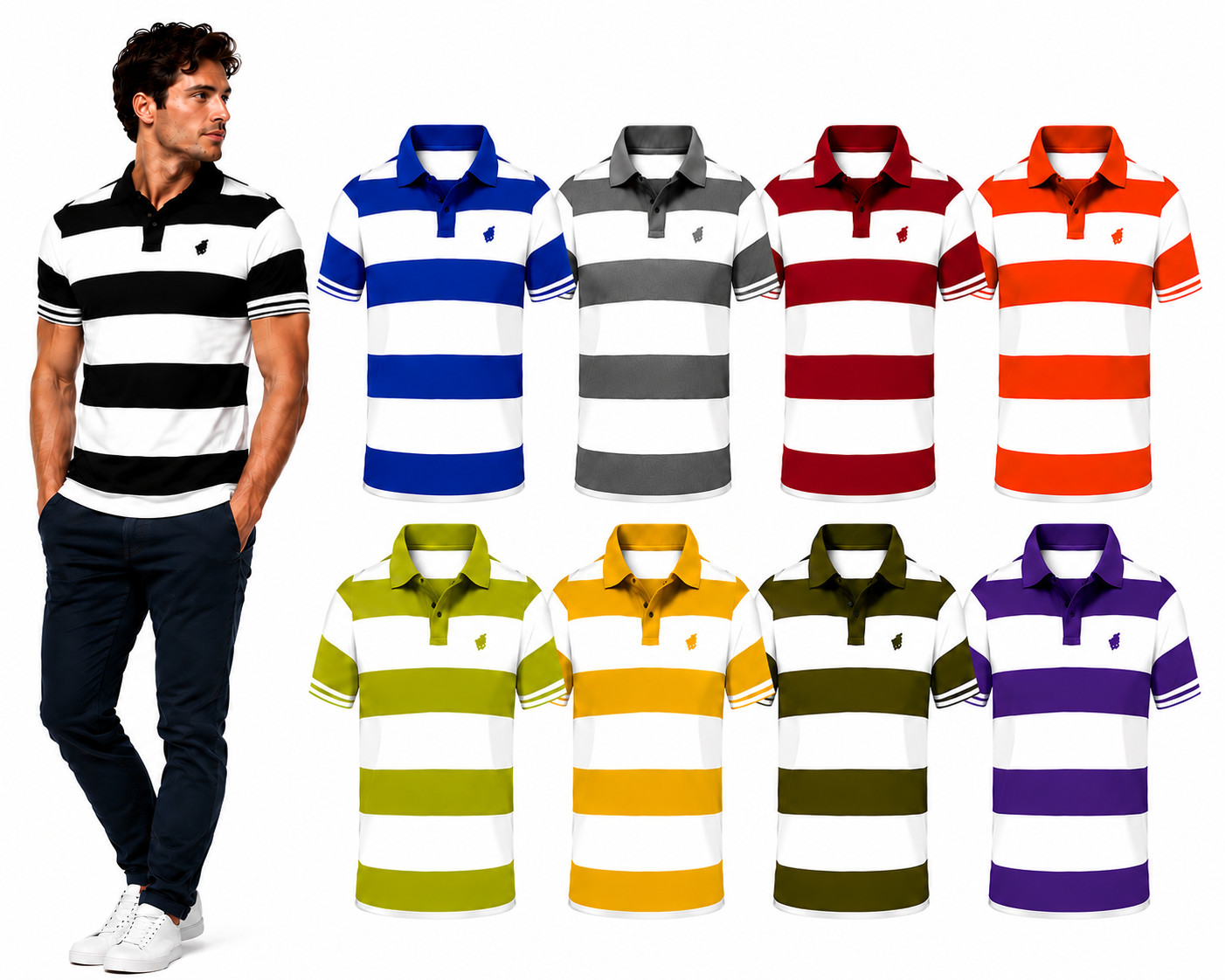 4-Pack: Men’s Stripe Pique Short Sleeve Polo Shirts ( S-XXL)