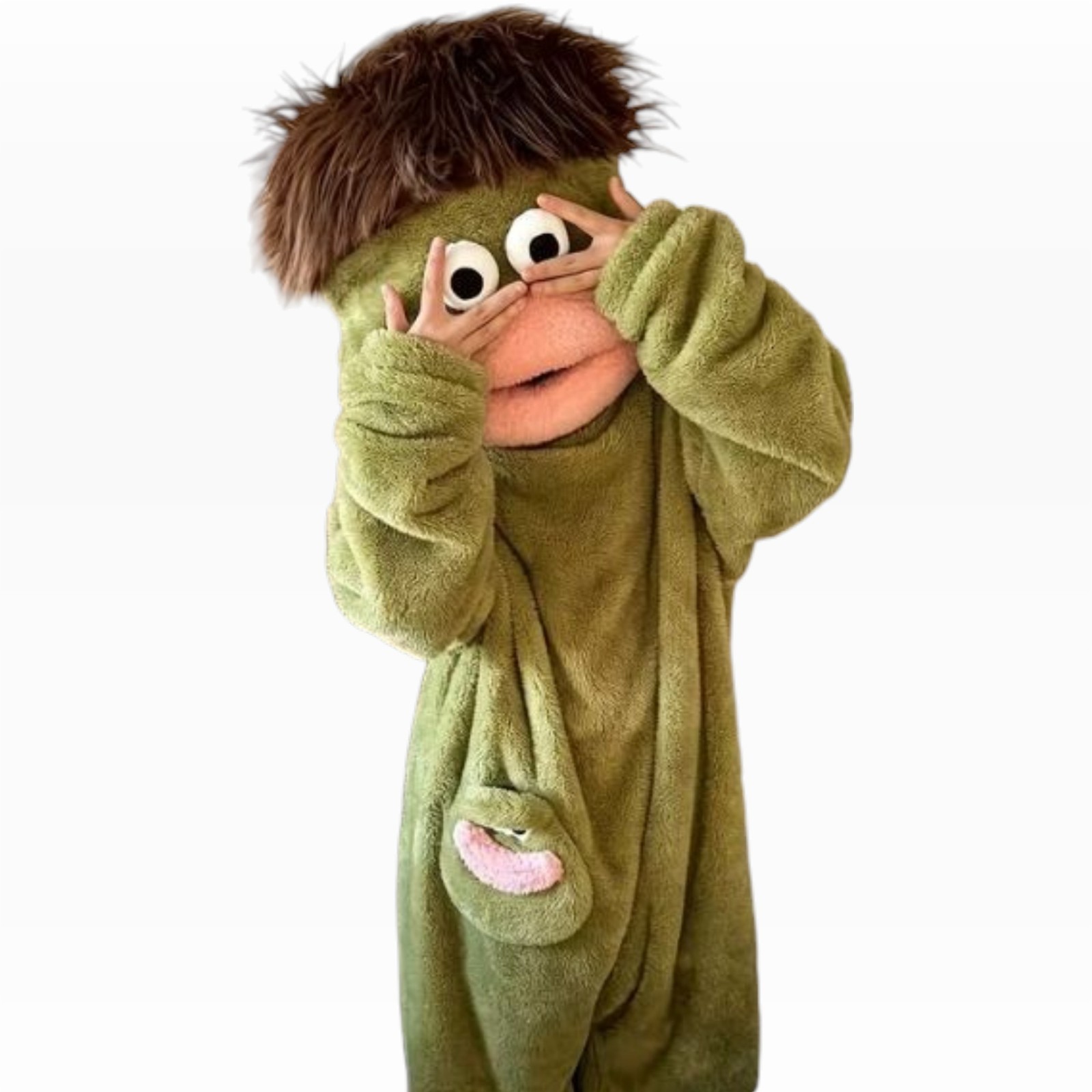 Dramatic Green Puppet Mascot Costume Big Mouth Character Halloween Party Suit
