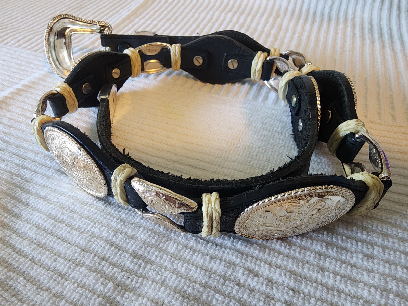 Justin Western Belt Concho Accents Black Silver Size 30