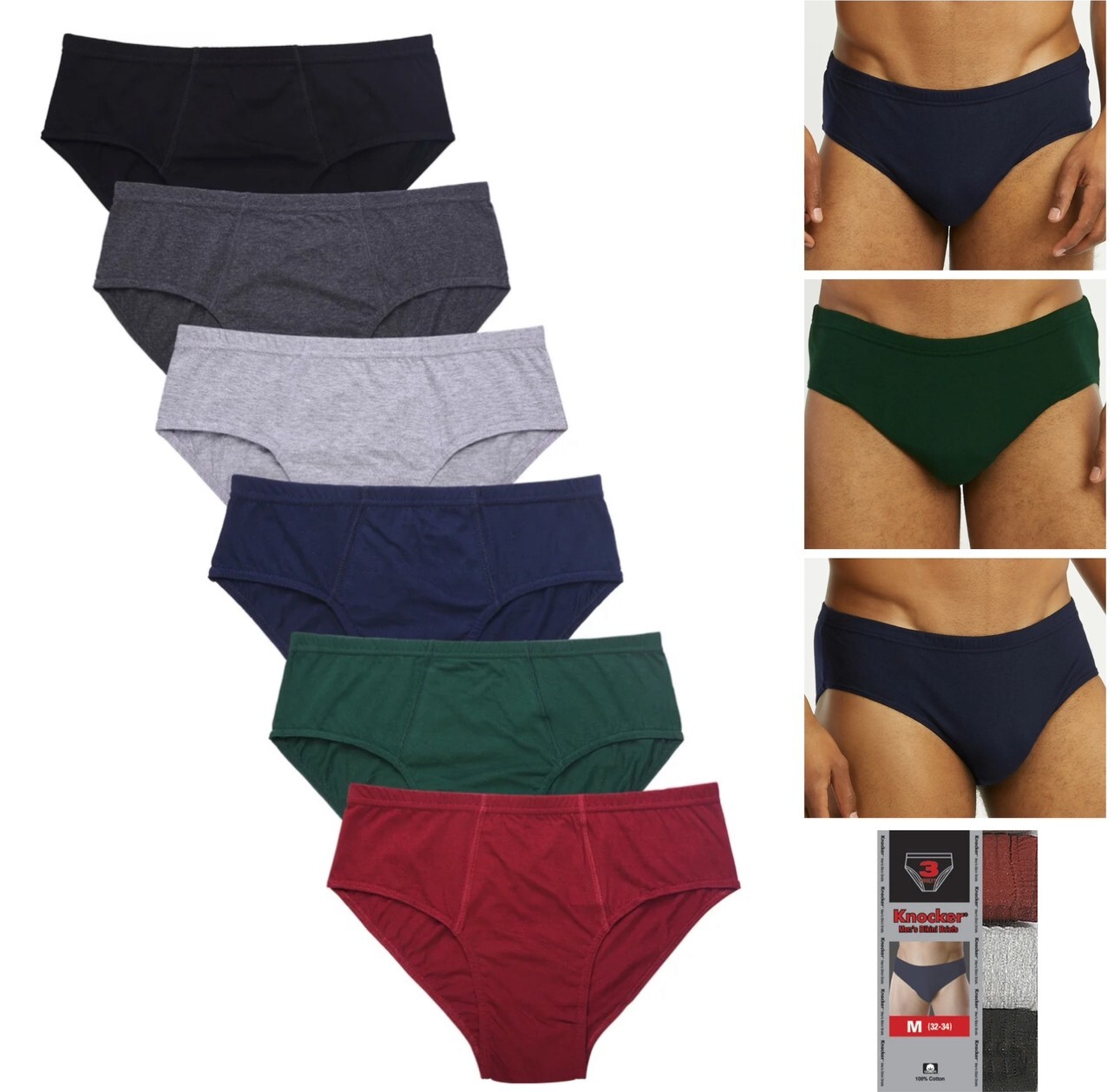 6 Pack Men’s ULTRA Solid Cotton Knocker Bikini Brief Underwear Assorted Colors