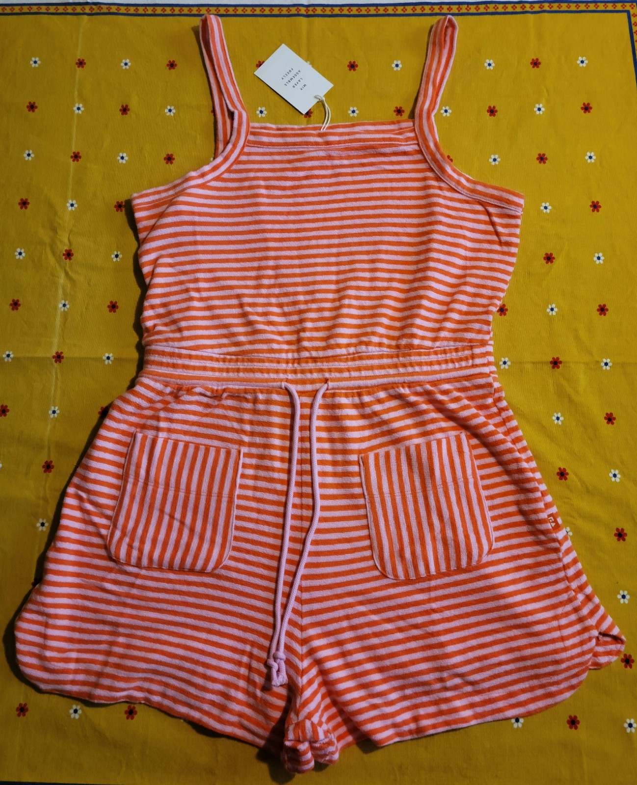 Women’s Free Assembly Orange Pink Striped Sleeveless Cotton Terry Cloth Romper M