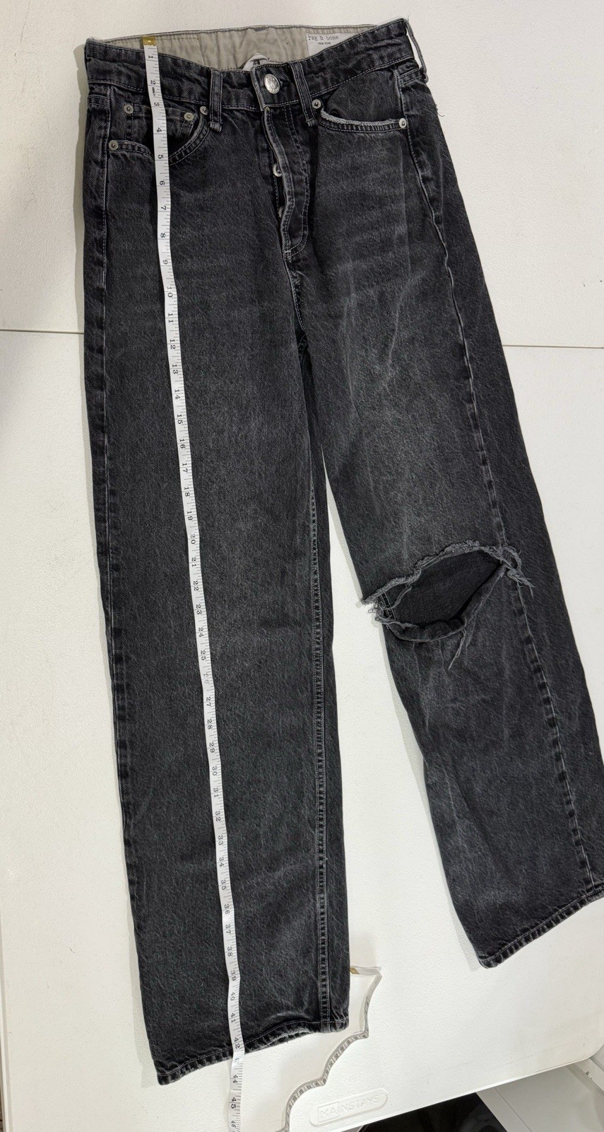rag & bone Women’s Logan Mid-Rise Wide-Leg Jeans Charcoal Wash Distressed