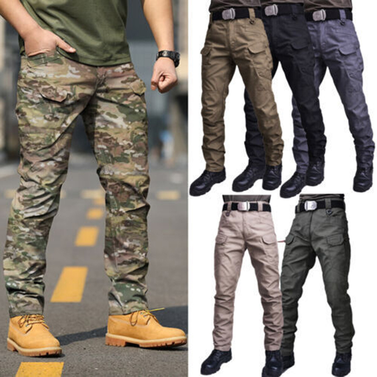 Men’s Work Cargo Pants Tactical Combat Pants Outdoor Hiking Waterproof Trousers