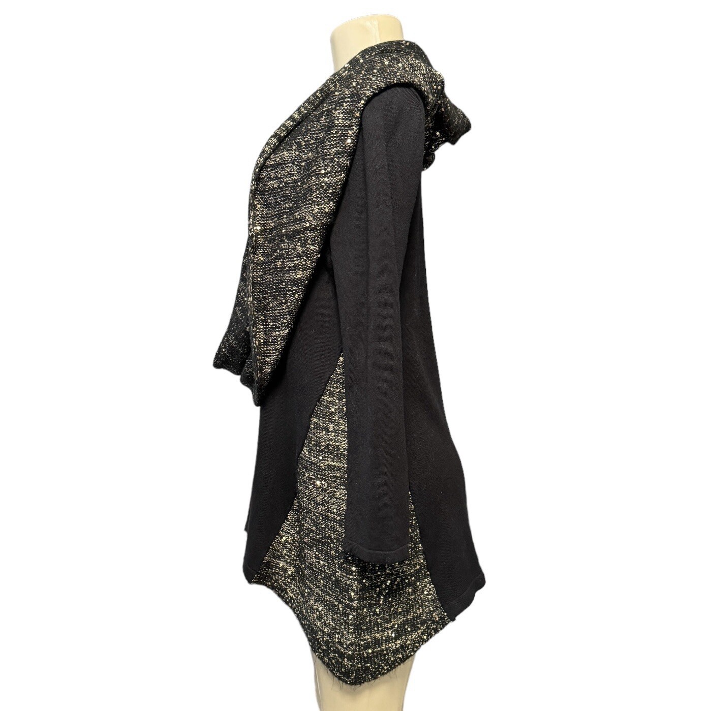 Style&Co Black Women Knit Asymmetrical Tunic Heathered Gold Removable Scarf M