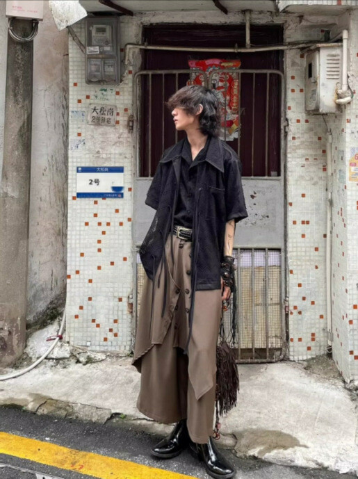Japanese Retro Irregular Button Pants Mens Loose Casual Wide Leg Pants