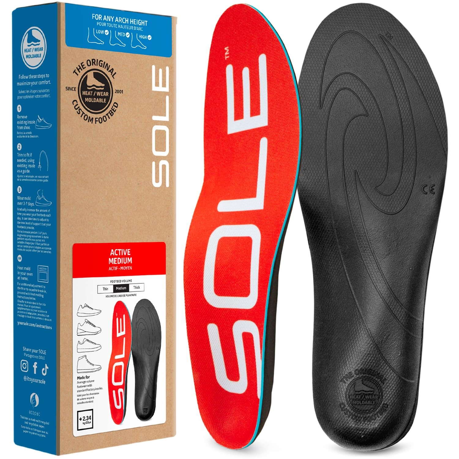 Insoles Medium Size – Custom Moldable Orthotic Support for Any Arch Type