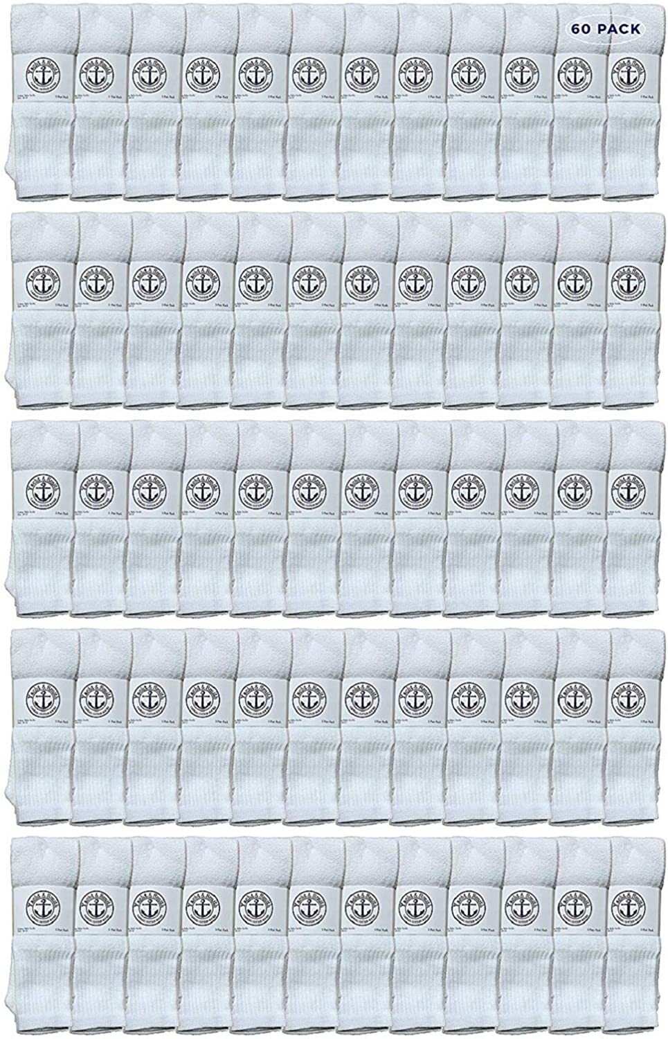 60PK 30 Inch Wholesale Men’s Long Tube SocksSport Socks 10-13 (White)
