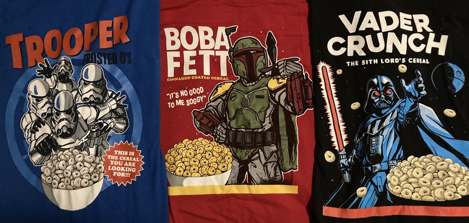 THREE PACK, Star Wars Funko Cereal T-Shirts, Large (Vader, Trooper, Boba Fett)
