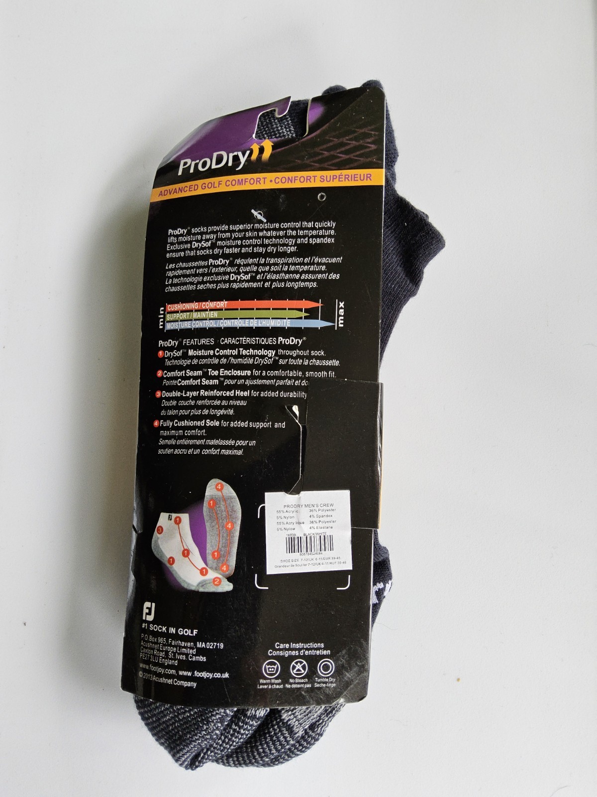 FootJoy Men’s ProDry Advanced Golf Comfort Socks Cushioned 2 Pairs Navy Sz 7-12