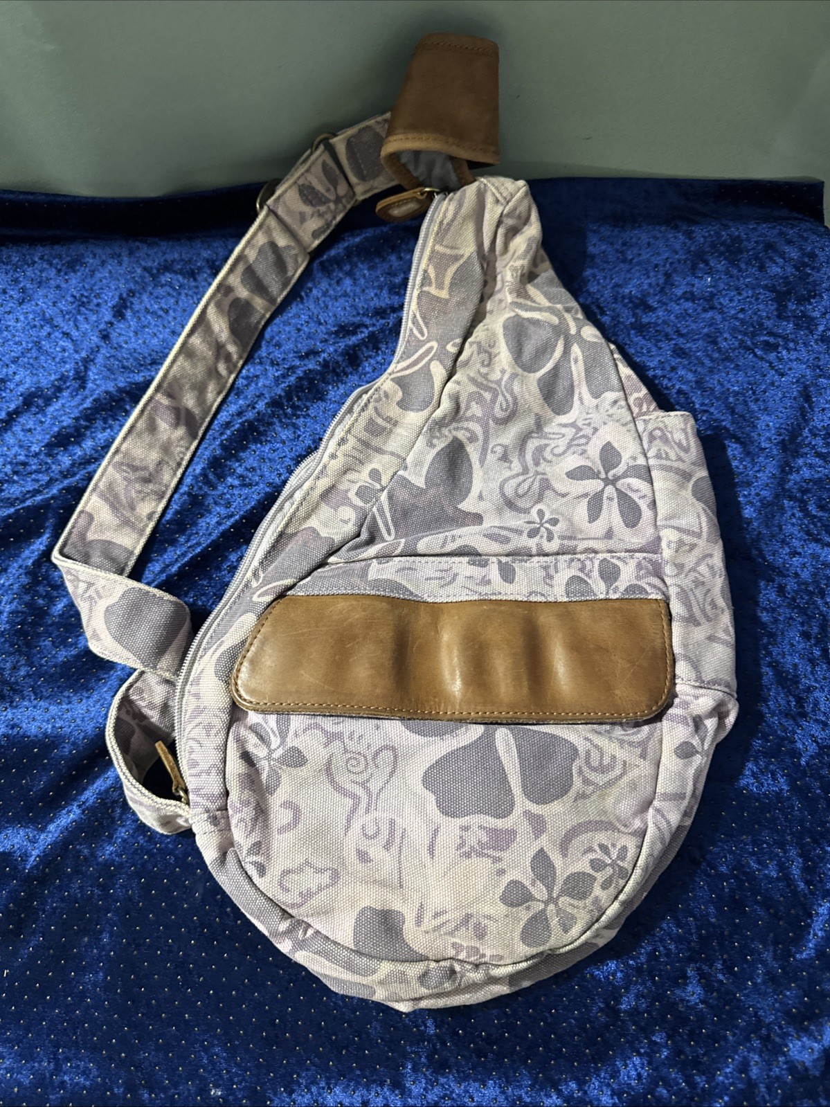 Ameribag By LL Bean – Healthy Sling – Purple Floral Canvas & Leather