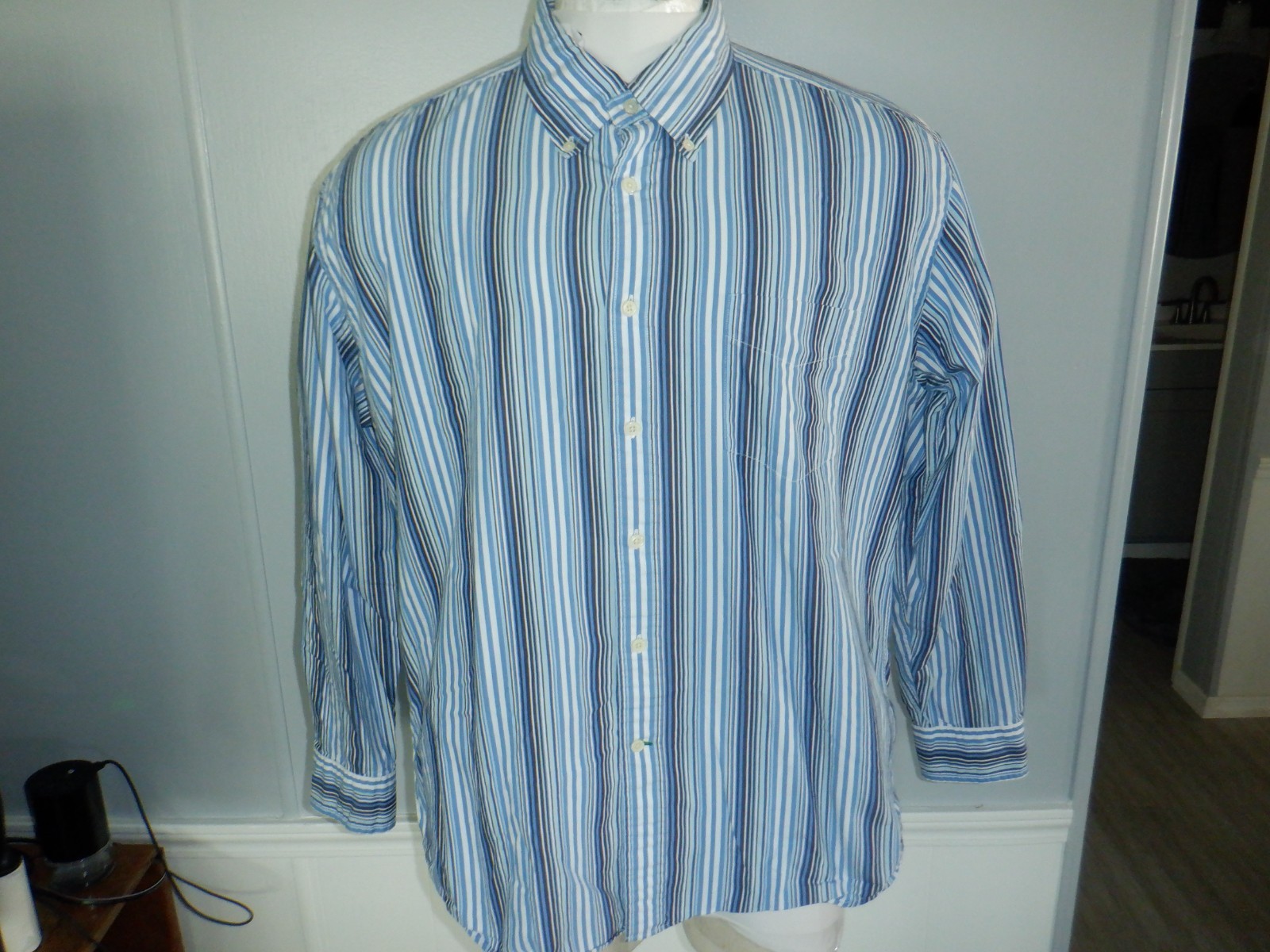 Men’s Tommy Hilfiger sz XL Blue & White Striped 80’s Two-Ply Cotton LS Shirt