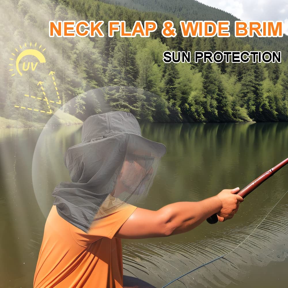 Mosquito Net Hat Upgradeed Safari Sun Hats with Neck Flap & Hidden Netting fo…