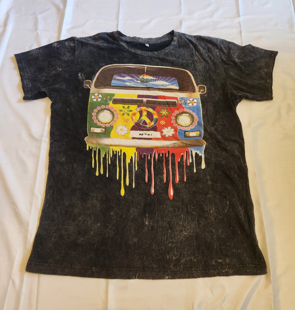 Men’s Peace Graphic Print Knit Cotton Crew Neck Short Sleeve T-Shirt Size M