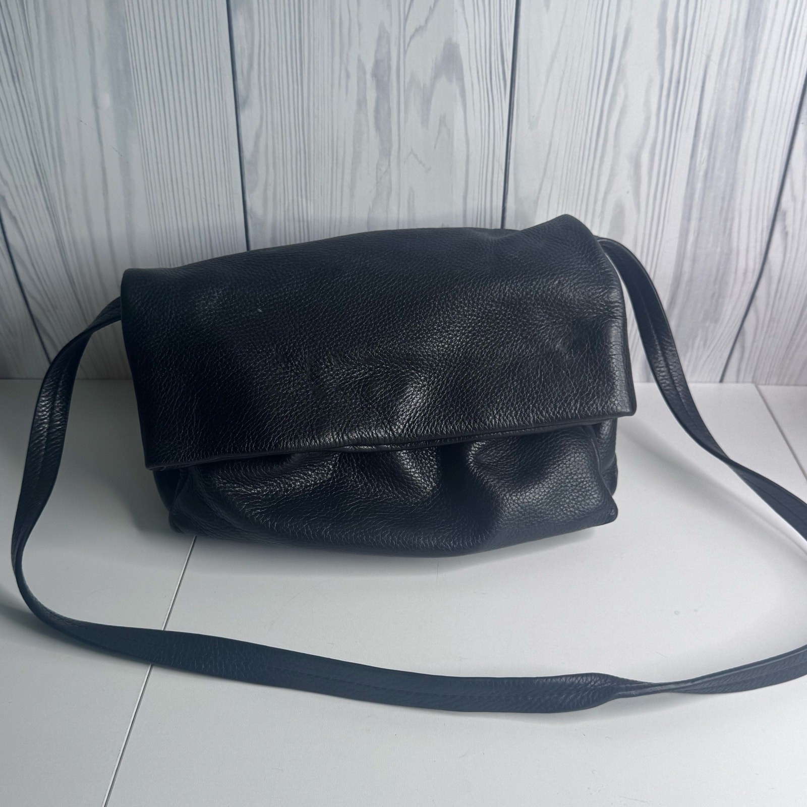 & Other Stories Black Shoulder Bag Zip Closure Gold Hardware Foldover Crossbody