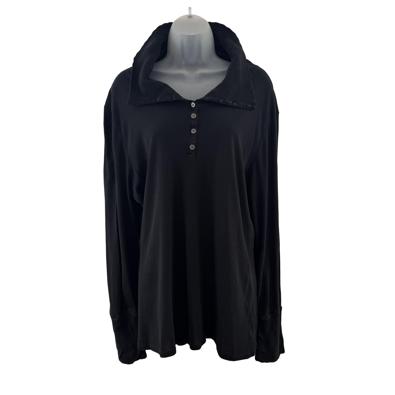 Vintage Old Navy Shirt Womens XXL Black Y2K Turtleneck Henley Long Sleeve Ribbed