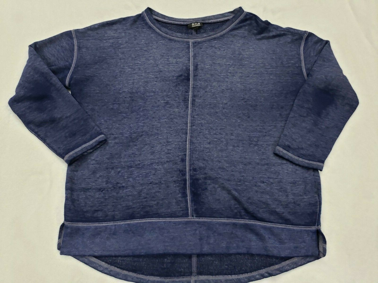 a.n.a. A New Approach Purple Blue Burnout Hi Lo Round Neck Sweater Sz L Oversize
