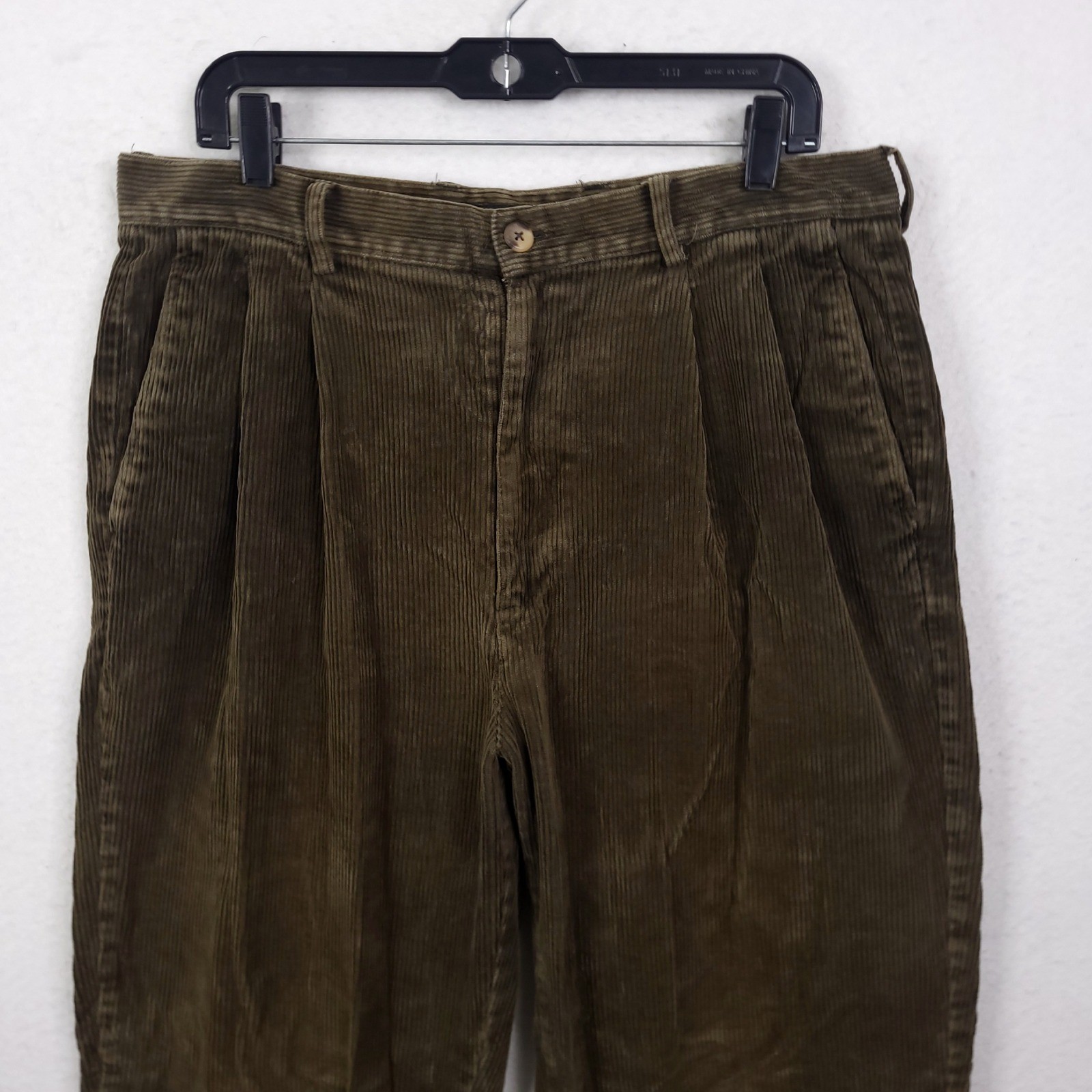 Gap Corduroy Pants Mens Relaxed Fit Pleated Olive 36×34 Fit 34×32 cuffed