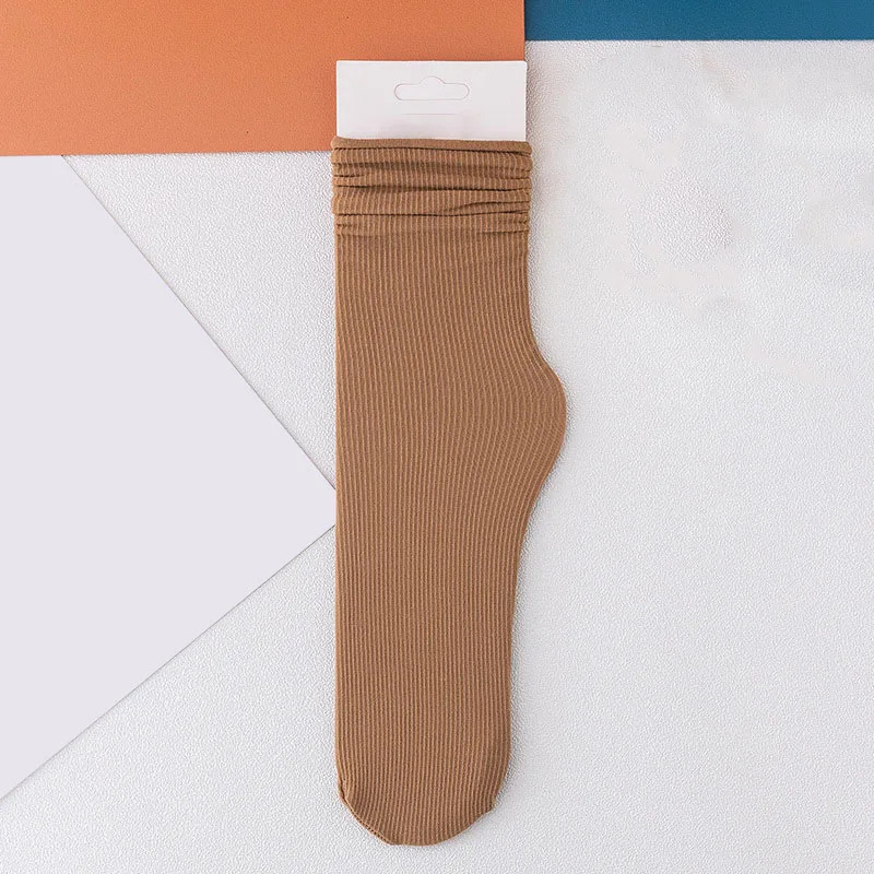 Women Summer Thin Long Socks Ice Velvet Soft Breathable Solid Black White Beige