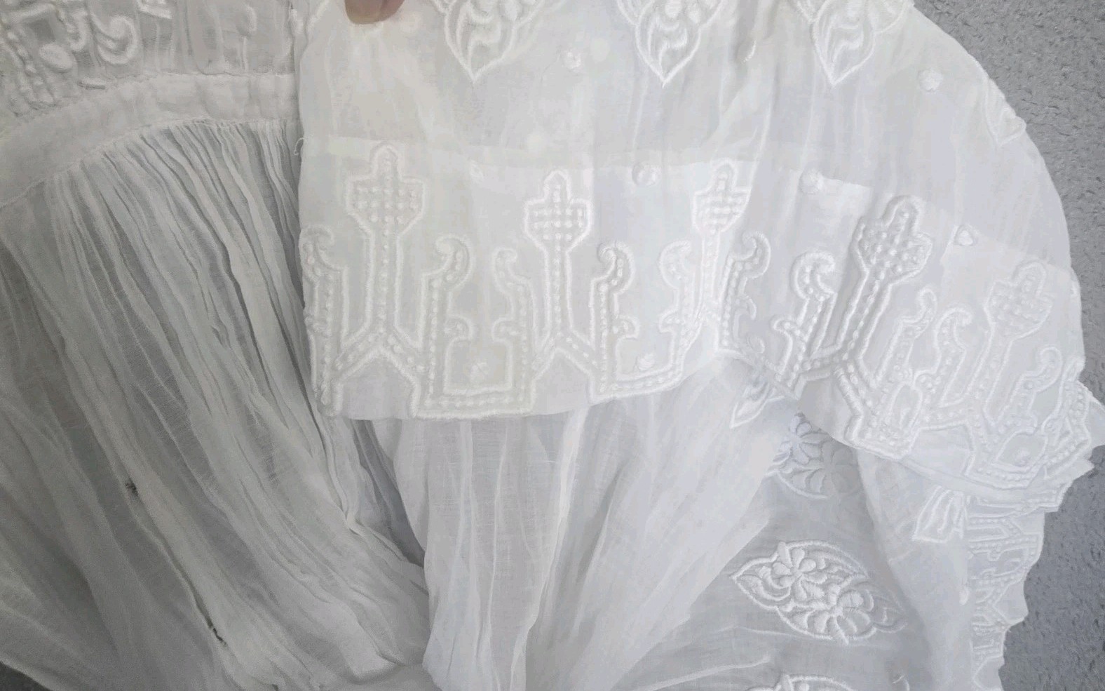 Antique 1900s 10s 20s Embroidered Cotton Lace Lawn Tea Under Dress XXS/XS READ