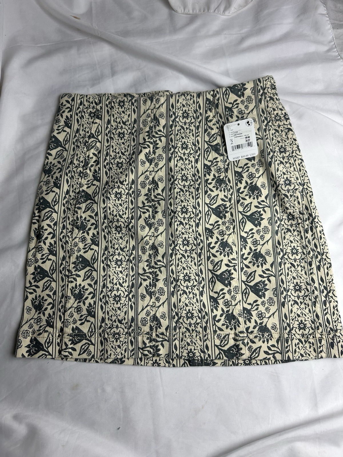 Free People Modern Femme Novelty Floral Mini Skirt Womens Size 2 Blue/black Crea