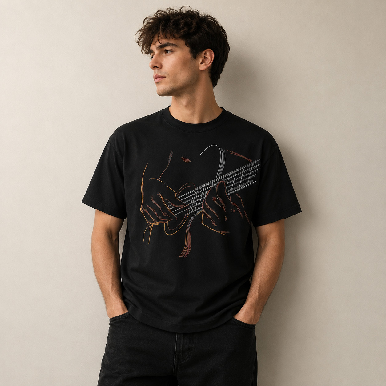 Guitar T-Shirt Men Acoustic Guitar Graphic Tee Music Lover Musician Gift Casual