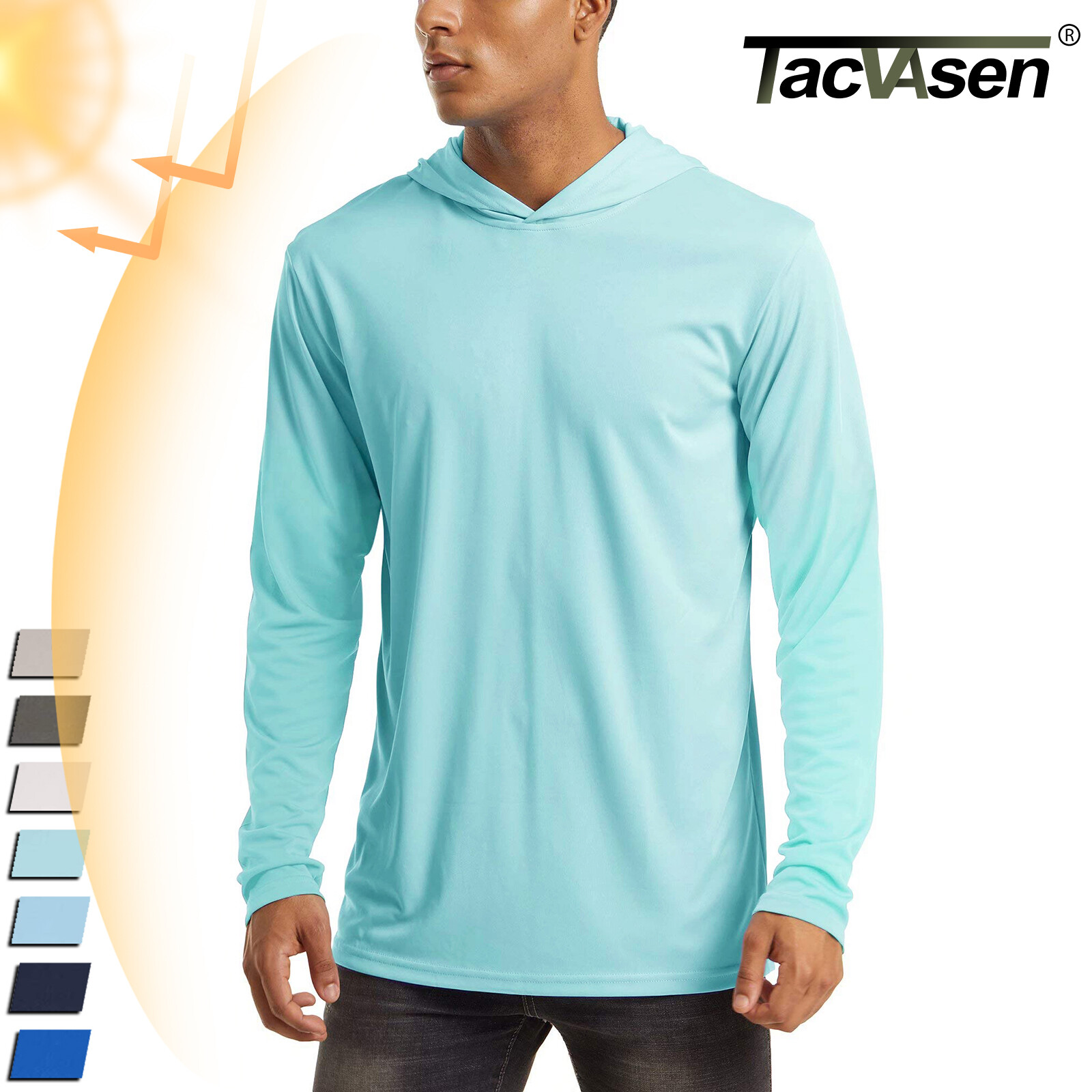 UPF50+ Mens Outdoor Fishing Hoodie Sun Block Skin Protection Long Sleeve T-Shirt
