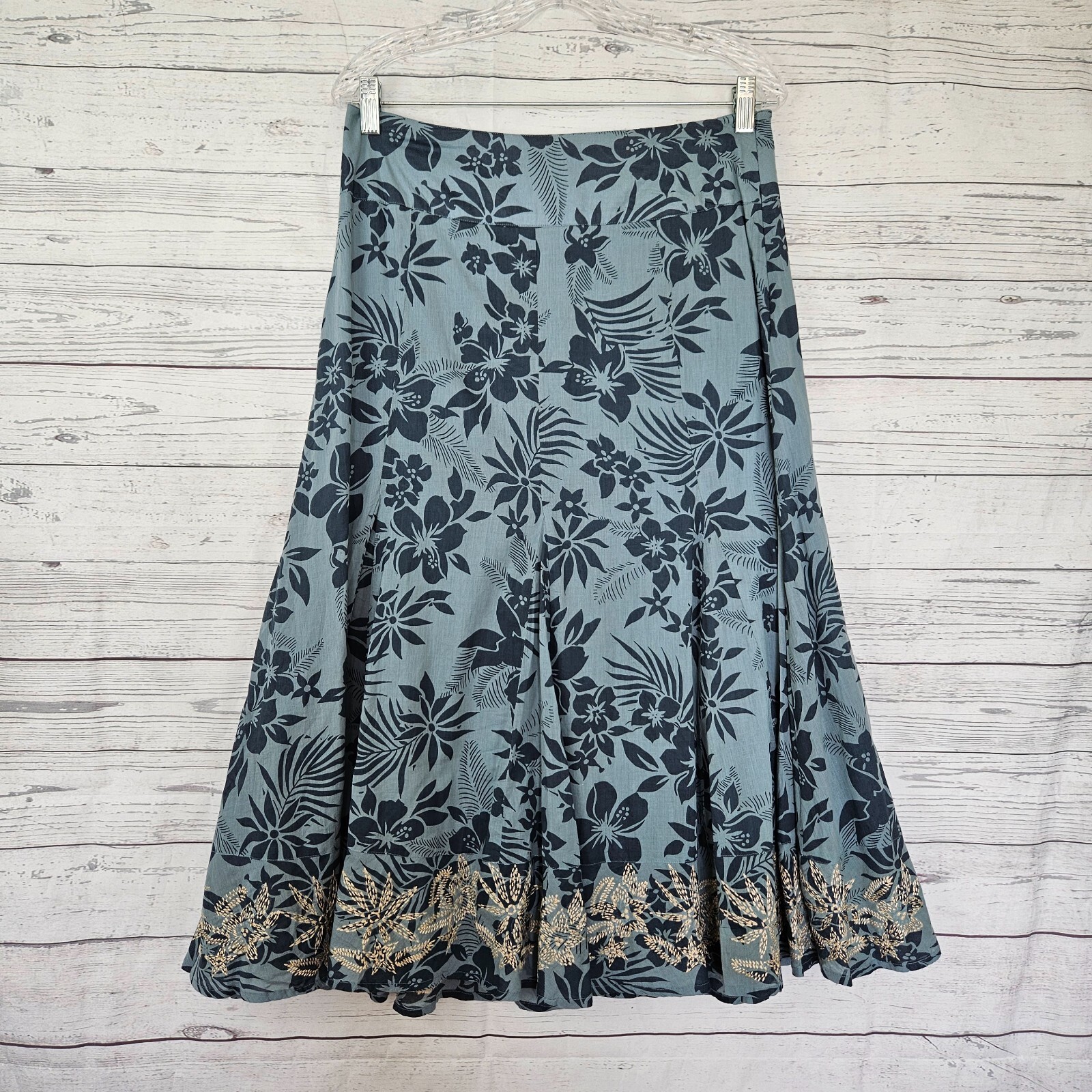 Isabella Bird Womens Skirt Sz 8 Bluse Beige Floral Embroidered Cottton Side Zip