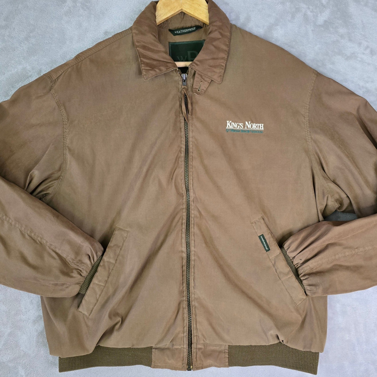 Weatherproof Men’s Bomber Jacket XL Brown “King’s North” Embroidered Full Zip