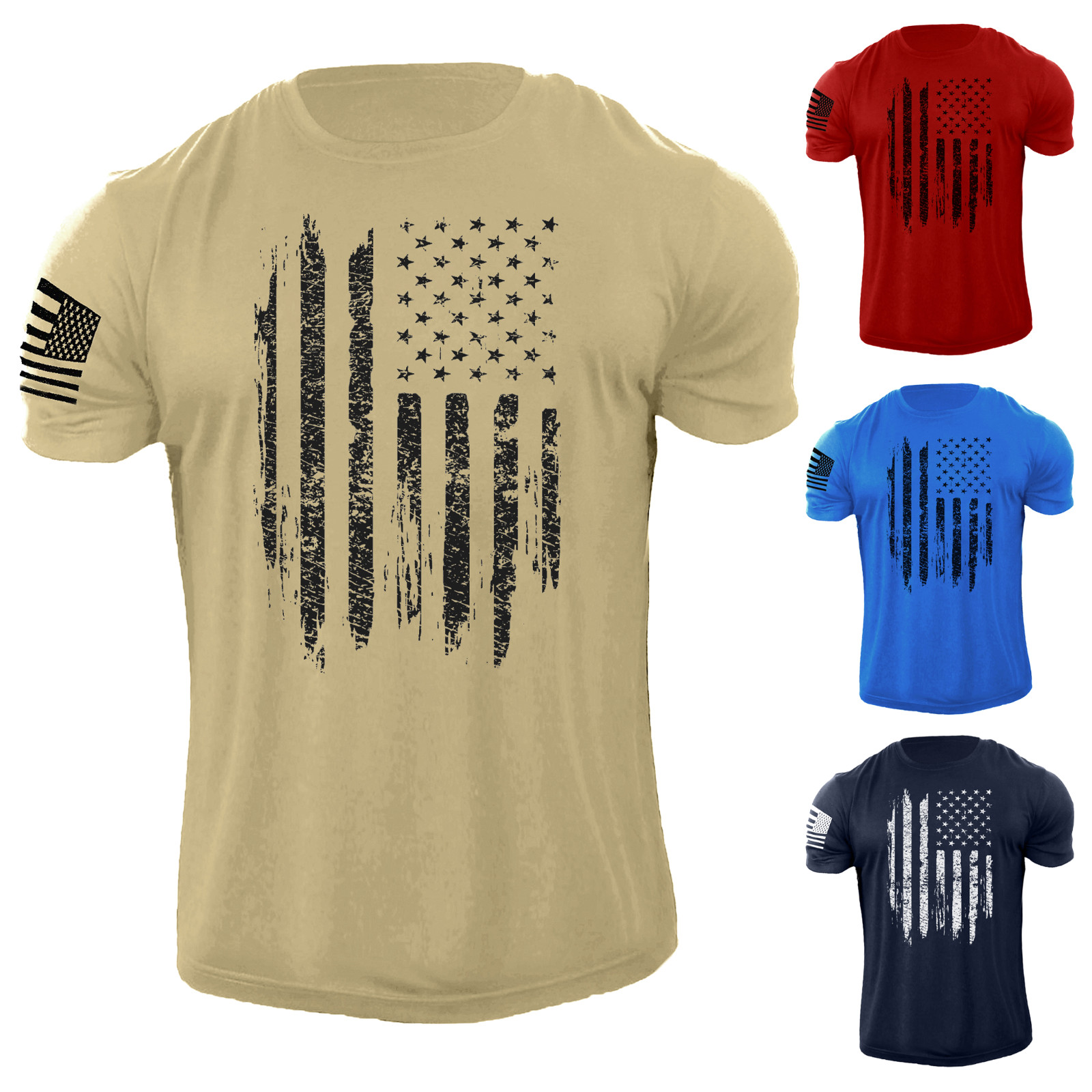 Men’s Distressed USA Flag T Shirt American Patriotic 100% Cotton Tee