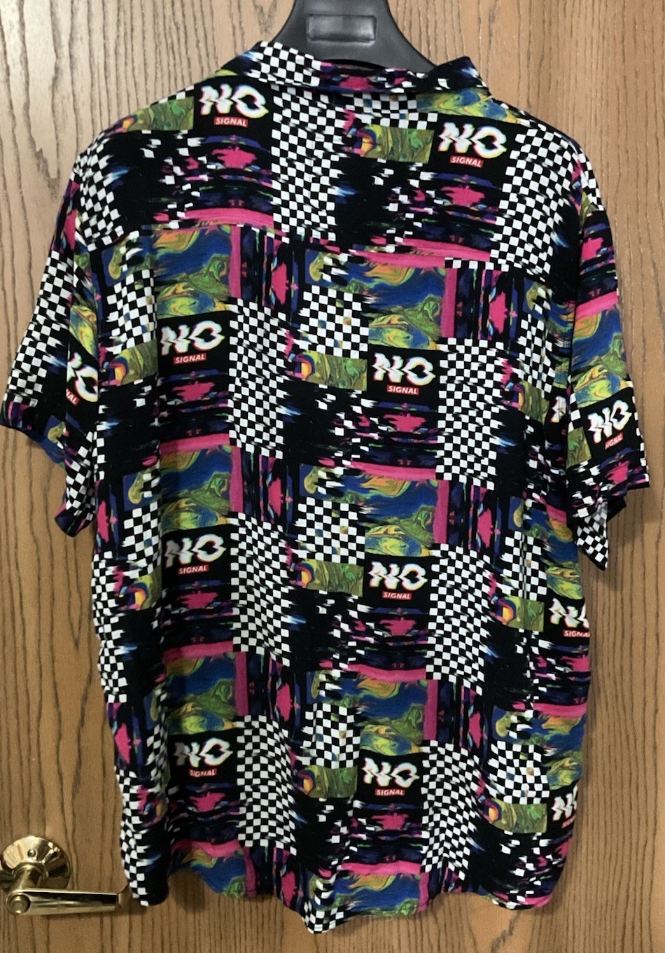 XL Spencers Glitchy Button-Up Shirt Short Sleeve Relaxed Graphic Rayon