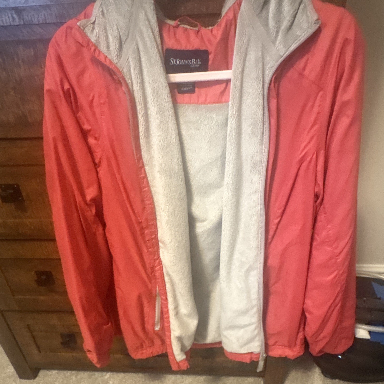 St. John’s Bay Men’s Red Hooded Jacket XL Full Zip Lined Stand-Up Collar