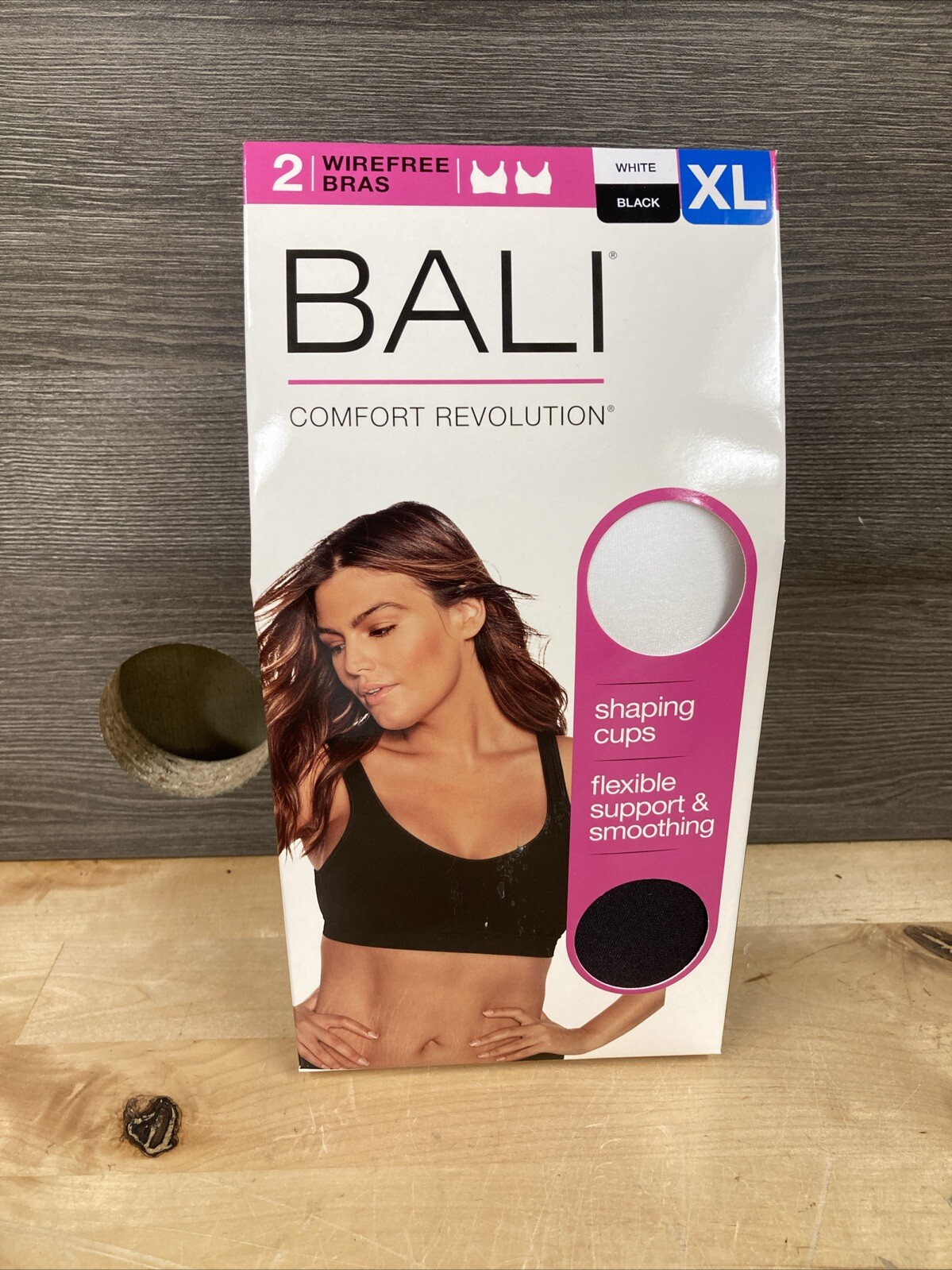 2 Bali Comfort Revolution Wire Free Shaping Bra White/Black XL New