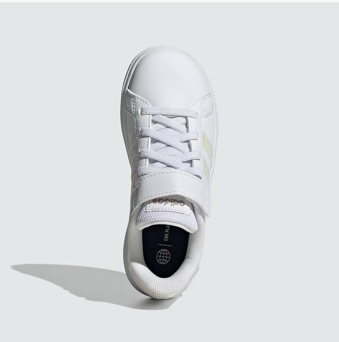 Size 7Y – Adidas Grand Court 2.0 Kids Strap Slip On White Reflective Logo Shoes