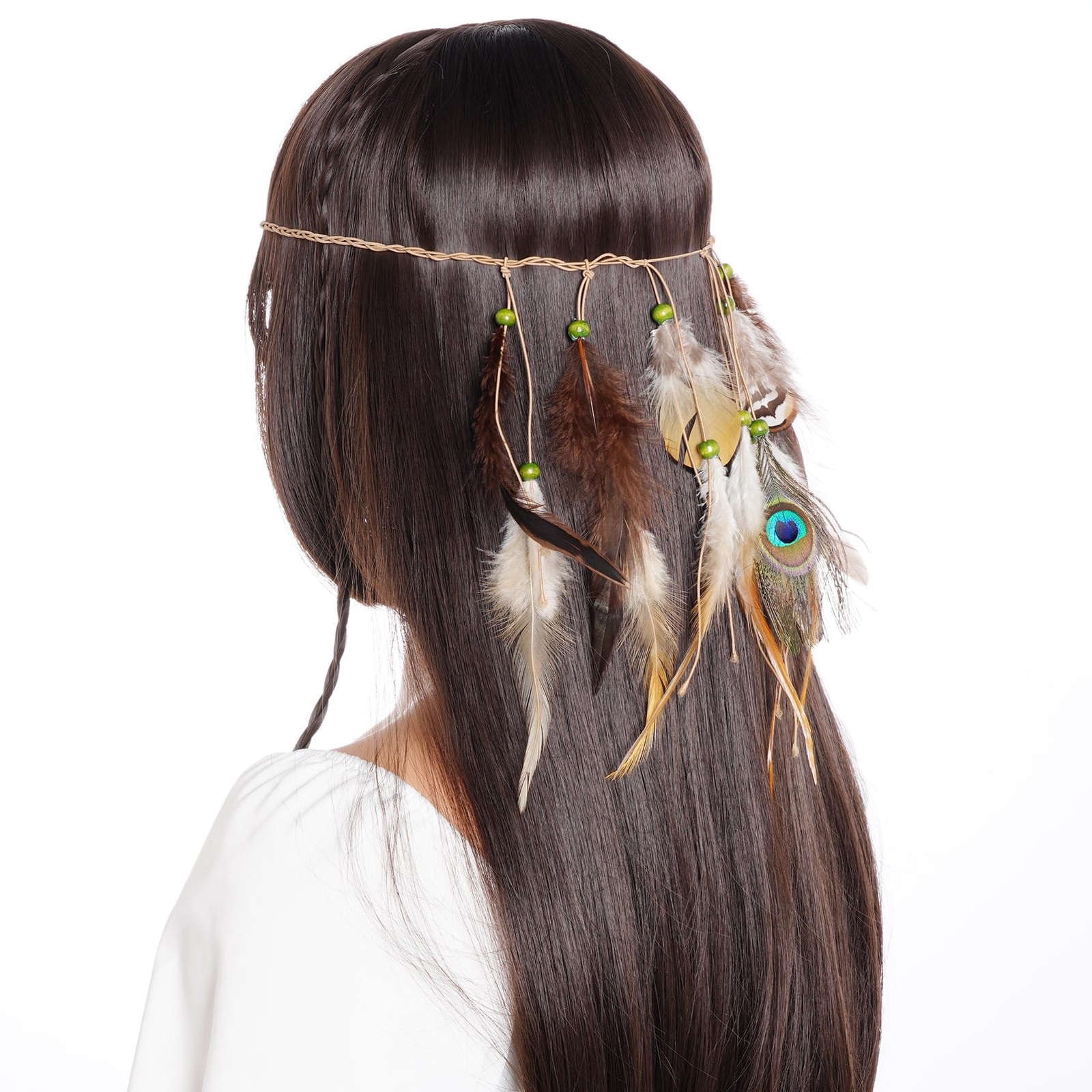 obmwang Indian Feather Headband Native American One Size, As Picture Show