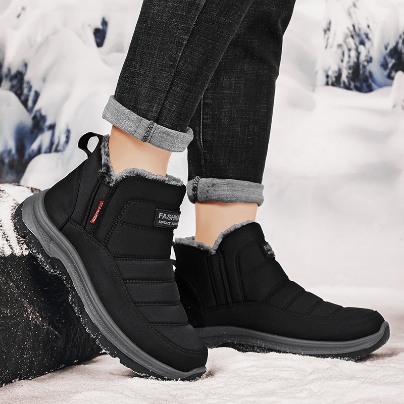 Ankle Snow Boots Men’s Insulated Waterproof Warm Fur Lining Shoes Winter Outdoor