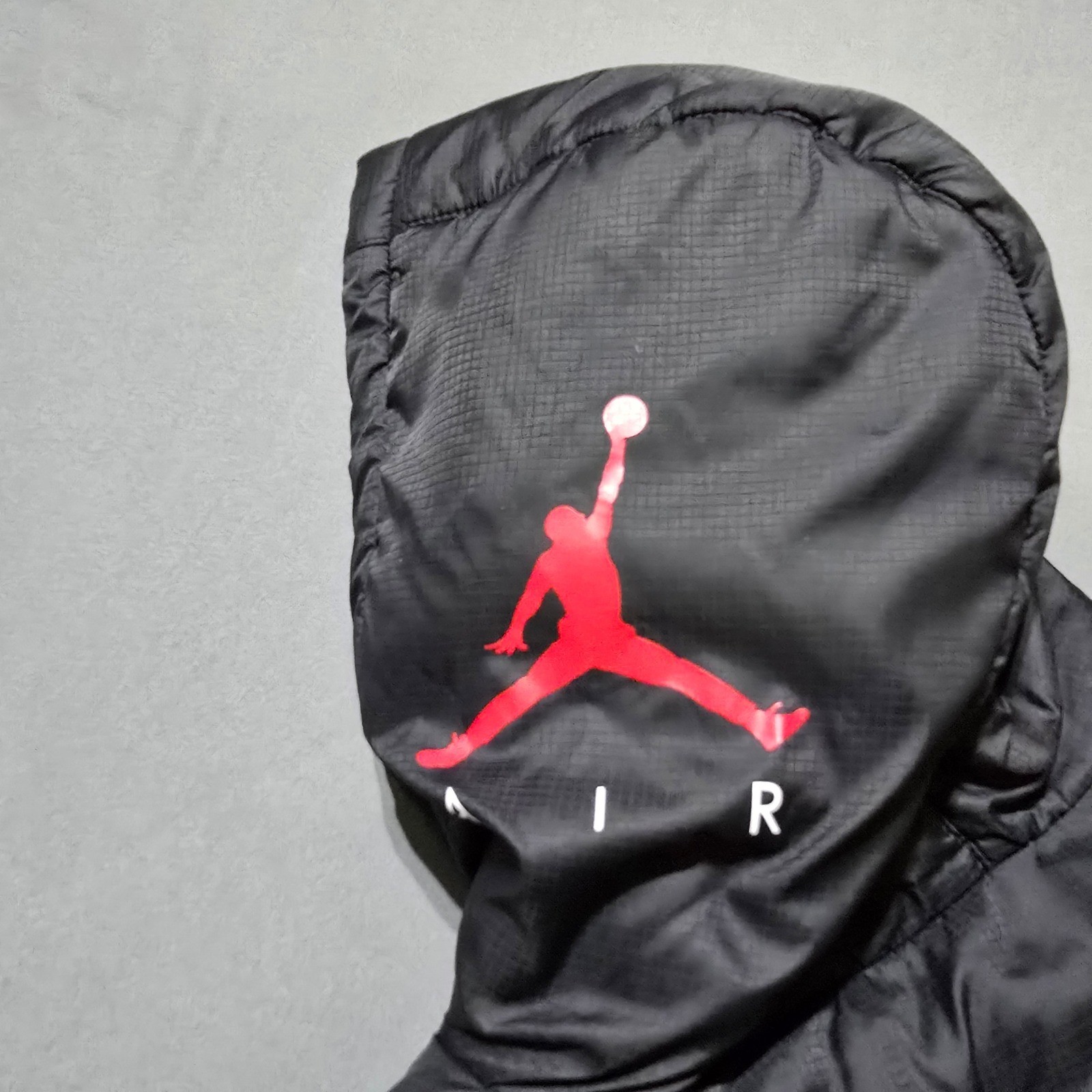 Jordan Puffer Jacket Kids Size M 10-12 Black Glossy Panel Hooded Fleece Lined